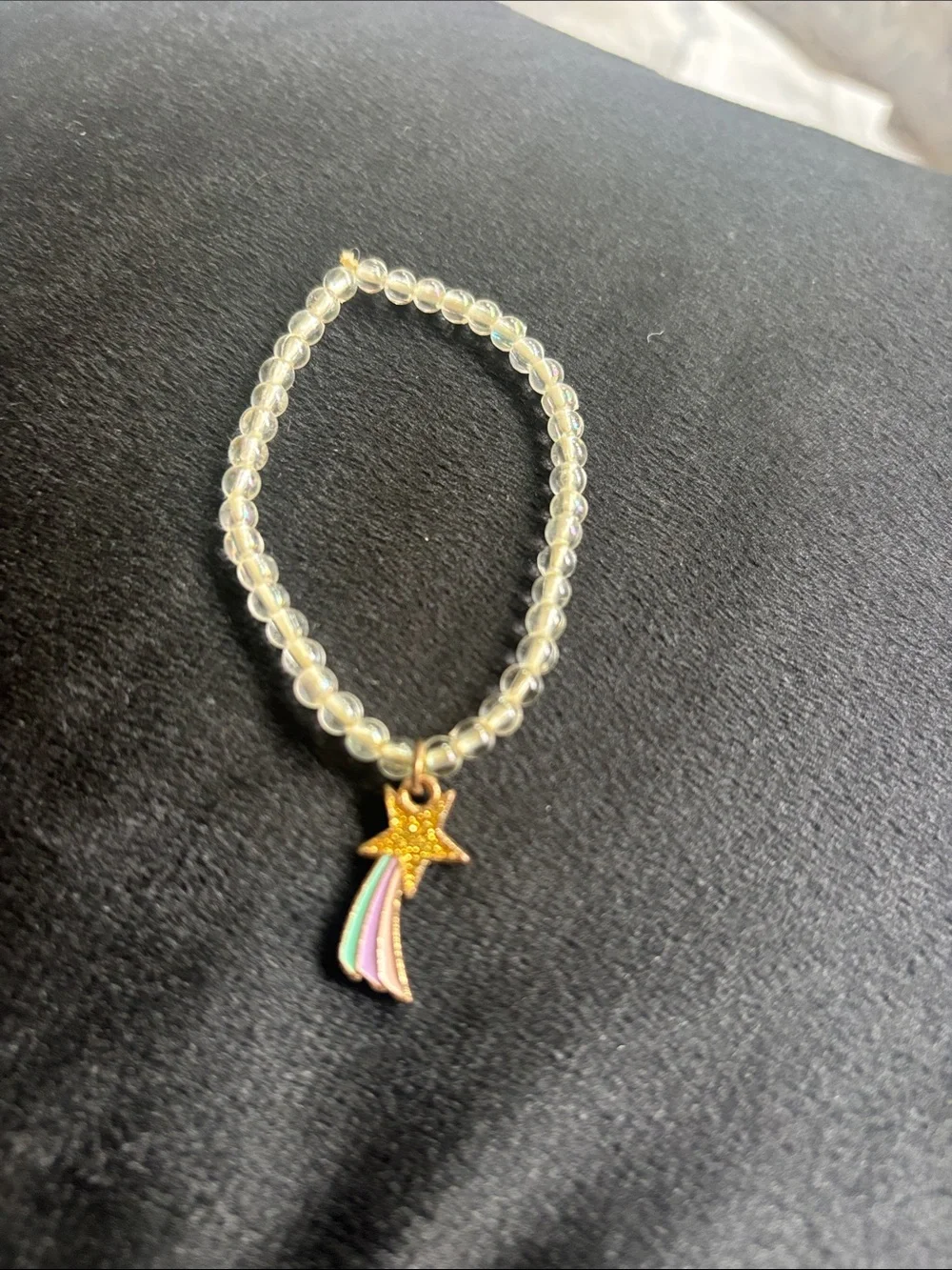 Kids Clear Beaded Bracelet with Gold Star Rainbow Charm